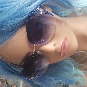UV400 Blue Rhinestone Deluxe Sunglasses